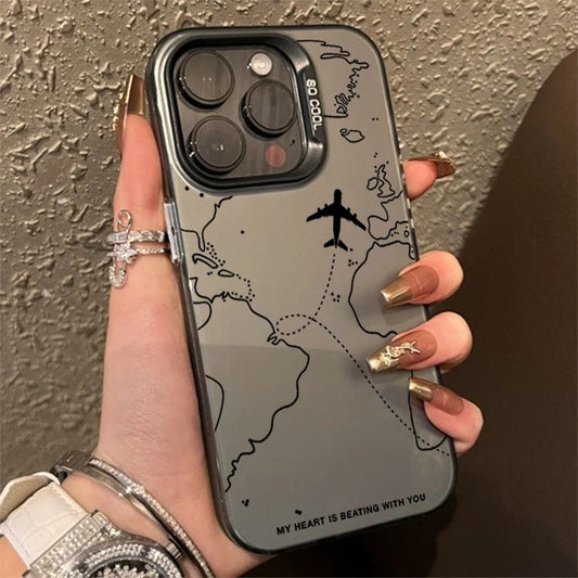 Travel-Inspired Airplane Route Design TPU Basic Case for iPhone 16 15 Pro Max 14 13 12 11 XS X XR 7 8 Plus Matte Hard Back Cover - covers4phones