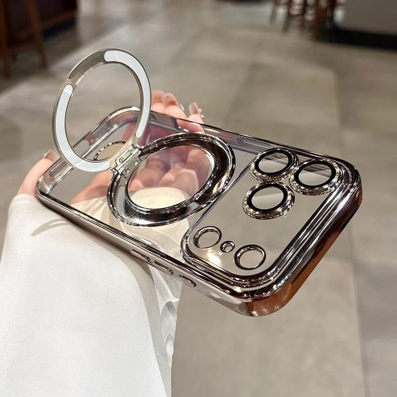 for iphone 17 Air Case Plating Magsafe Magnetic Bracket Case for iPhone 17 16 Pro 13 12 Max 15 14 16 Plus 17PRO Transparent Cove