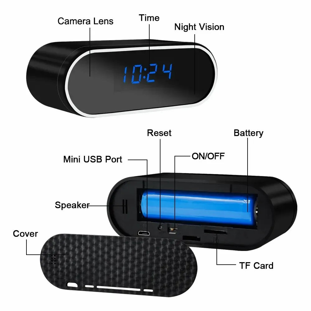 1080P WiFi Mini Camera Full HD Clock Camera with Movement Detect Night Vision for Home and Office Surveillance - covers4phones