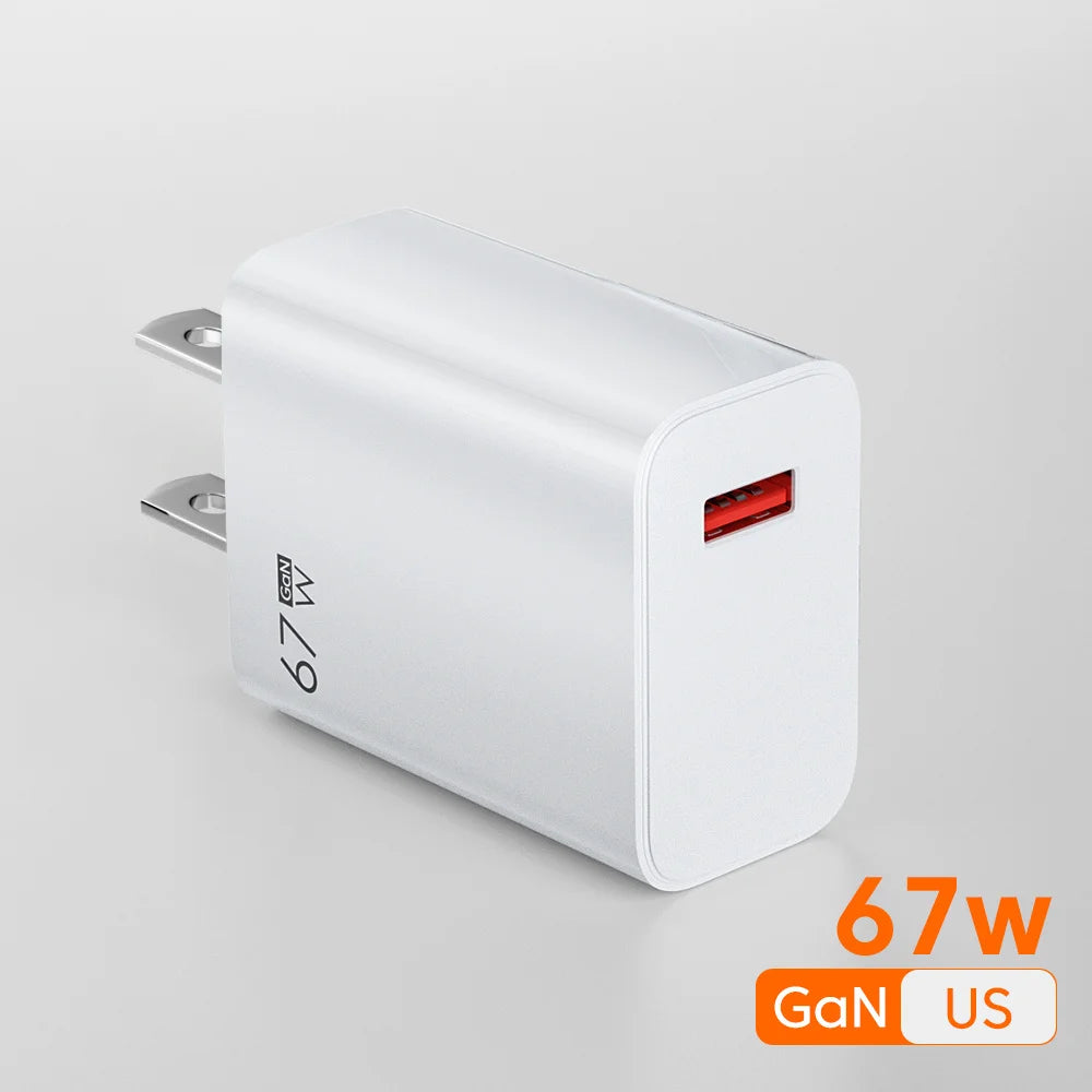 Total 67W GaN USB Charger Fast Charging Mobile Phone Adapter USB Quick Charger QC3.0 Adapter For iPhone15 Samsung Xiaomi Redmi - covers4phones