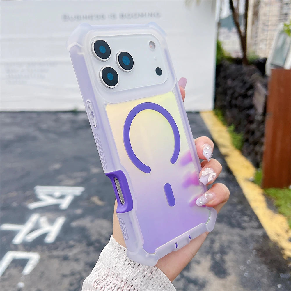 Color Change Laser Dazzling Magnetic Case for iPhone 17 Air 16 15 14 13 Pro Max for Magsafe Wireless Charge Shockproof Cover