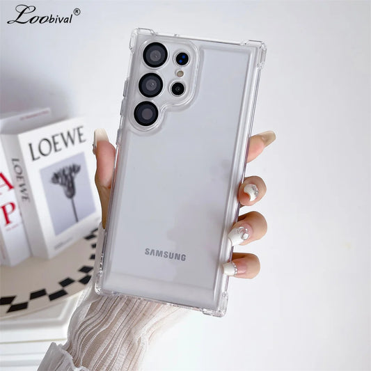 Transparent Ultra Slim Acrylic Case for Samsung Galaxy S24 Ultra S23 FE S22 Plus Clear Airbag Shockproof Lens Protector Cover - covers4phones