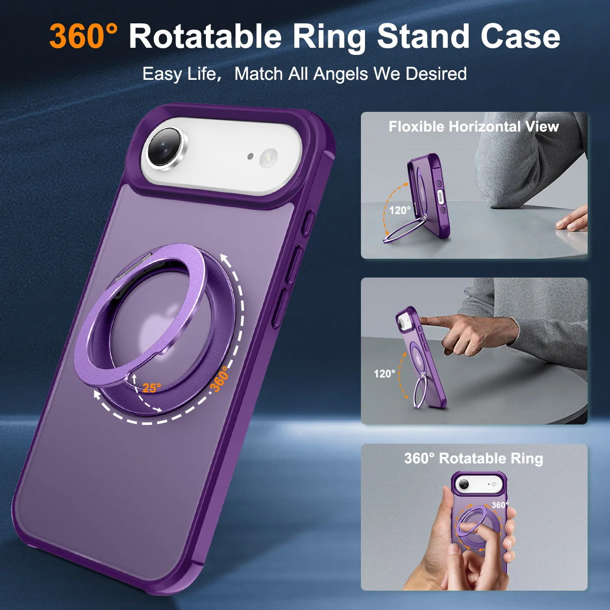 For iPhone 17/17 Pro/17 pro Max/17 Air Case with 360° Rotatable Matte Magnetic Ring Hidden Stand Drop-Proof Protection