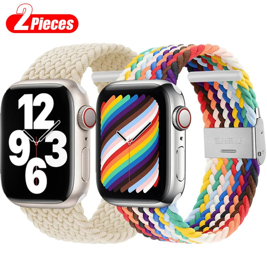 2pcs Braided Solo Loop For Apple Watch Band 44mm 40/49/45/41/42/38mm Elastic Nylon Belt Bracelet IWatch Series 7 3 SE 6 8 Ultra - covers4phones