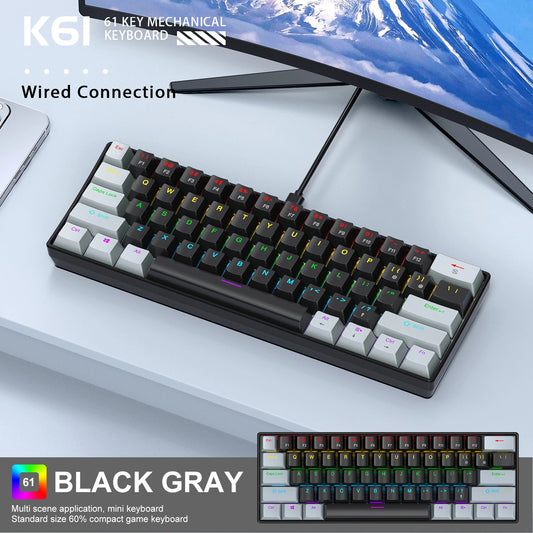 APAYADO K61 60% Wired Mechanical Gaming Keyboard Phantom RGB, 61 Keys, Red/Blue Switch, ergonomic, Portable Mini for PC/Laptop