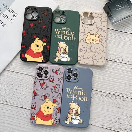 Cartoon Winnies The Poohs Bear Phone Case For Apple iPhone 15 11 Pro Max 13 12 Mini 15 14 Plus 7 8 SE Liquid Silicone Back Cover