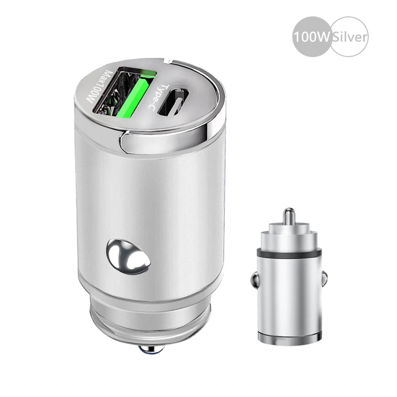 100W Mini Car Charger Lighter Fast Charging for iPhone QC3.0 Mini PD USB Type C Car Phone Charger for Xiaomi Samsung Huawei - covers4phones