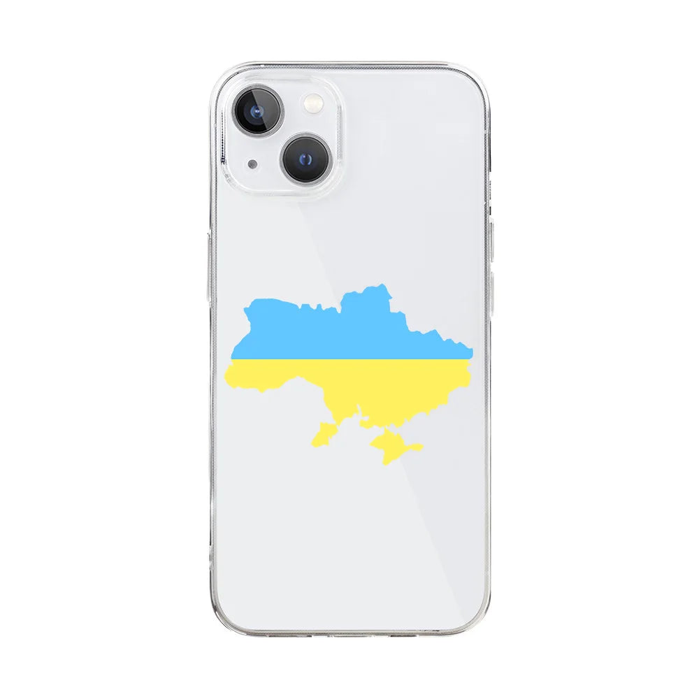 Ukraine Flag Map Pattern Clear Phone Case for iPhone 13 14 12 11 15 Pro Max Mini X XR XS 7 8 Plus SE Soft Silicon Covers Shells - covers4phones