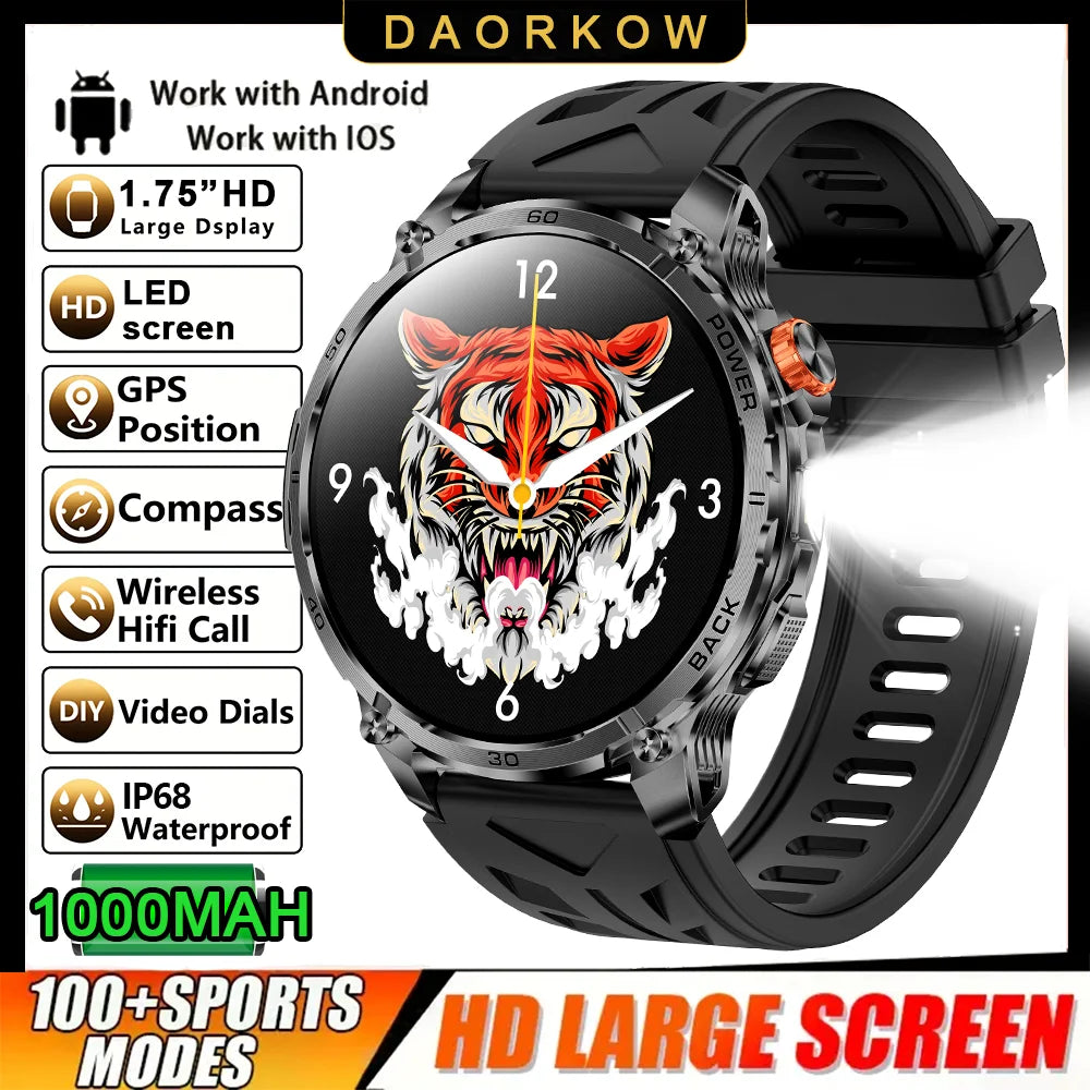 2026 New GPS Outdoor Sports Smartwatch Men AMOLED Screen NFC Flashlight Heart rate Waterproof Bluetooth Call 1000mAh Smartwatch