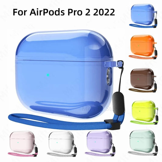 Case for Airpods Pro 2nd Generation Soft TPU Cover for Apple Air Pods Pro 2 Case Hang Rope High Quality with Colorful Cover - covers4phones