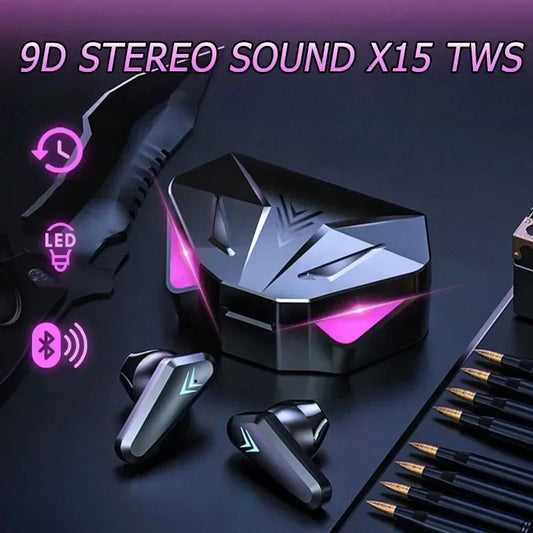 X15 TWS Gaming Earbuds Wireless Bluetooth Earphones With Mic Bass Audio Sound Positioning 9D Stereo Music HiFi Headset For Gamer - covers4phones