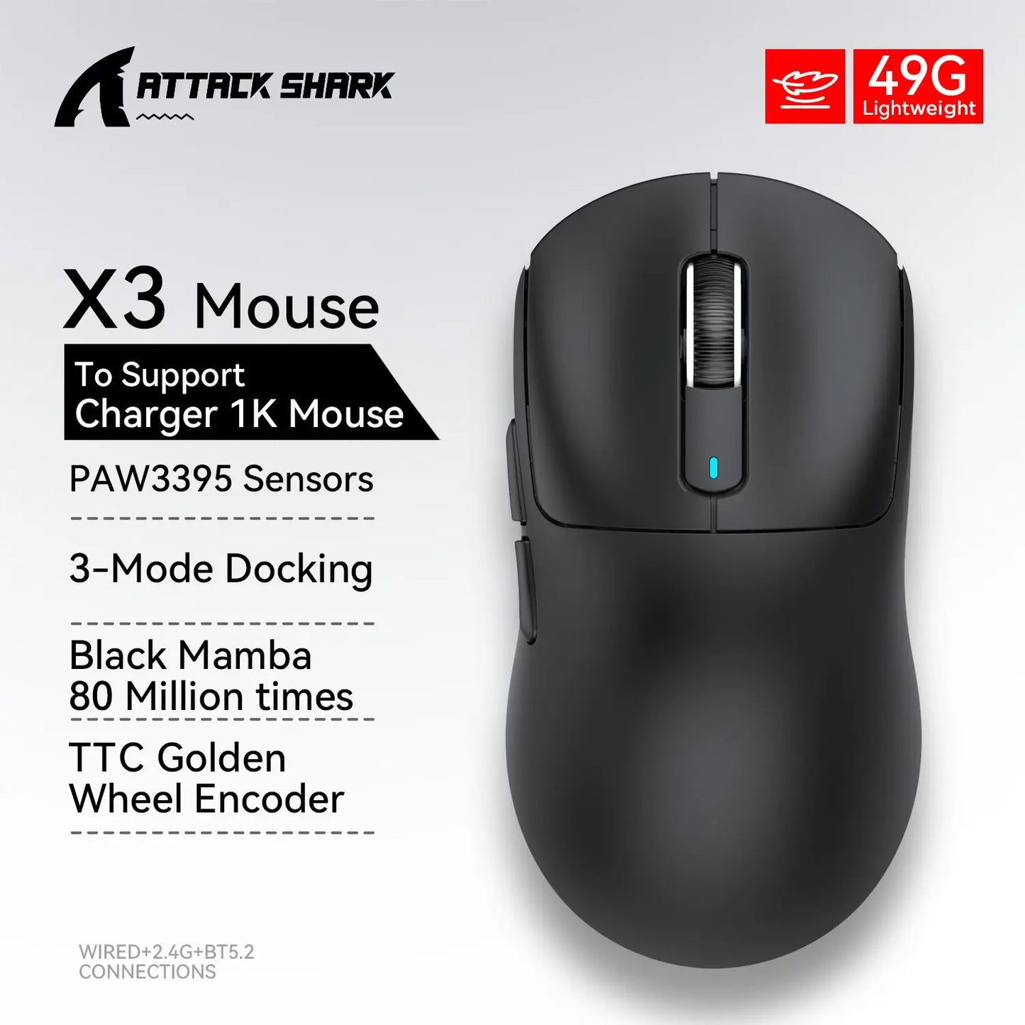 Attack Shark X3Pro X3 Wireless Mouse Lightweight PAW3395 26000dpi Tri-Mode Connection Macro Gaming Mouse for Win/Xbox/PS/Mac