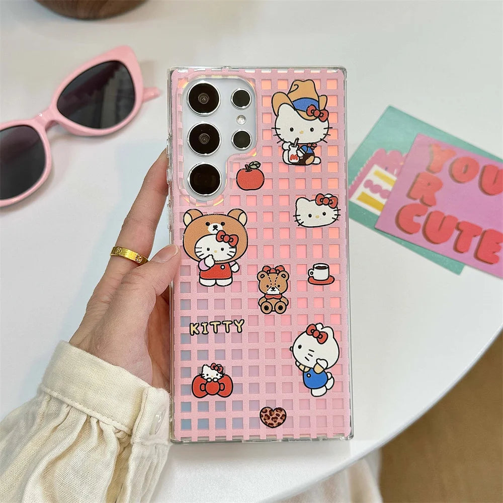 Laser Glitter Hello Kitty Phone Case For Samsung S25 S24 Ultra S23 FE S22 Plus A55 A54 A53 A52 A34 A25 A24 A15 A05 A05S 5G Cover