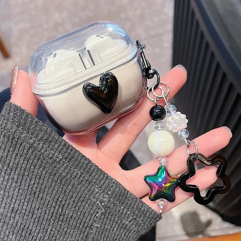 Korean Bow Flower Heart Clear Case For Samsung Galaxy Buds 2 Pro Live FE Buds 3 Pro Earphone Cover Soft Transparent with Pendant