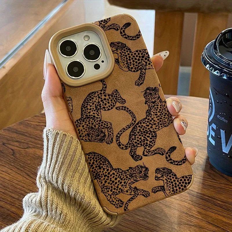 Vivid Leopard Pattern Bonded Leather Phone Case For iPhone 17 16 15 14 Pro Max 13 12 11 XS XR X 16 Plus Shockproof Bumper Cover