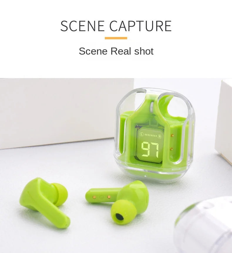 TWS Wireless Earphones Transparent Bluetooth In Ear Headset ENC Sports Headphones LED Power Digital Display Stereo Sound Earbuds - covers4phones