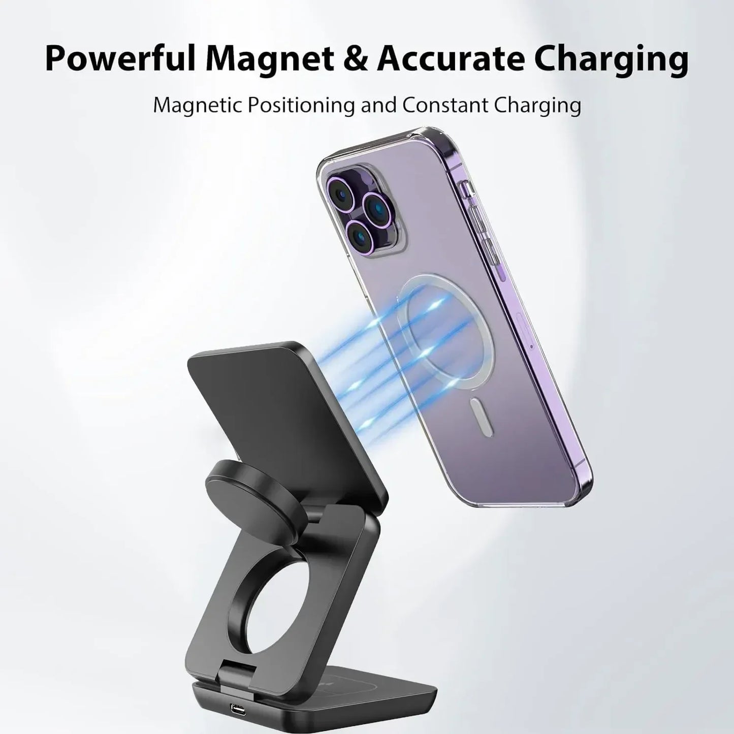 3 in 1 Foldable Magnetic Wireless Charger Stand For Magsafe iPhone 1615 14 13 12 Apple Watch 8 7 6 Airpods Fast Charging Station - covers4phones