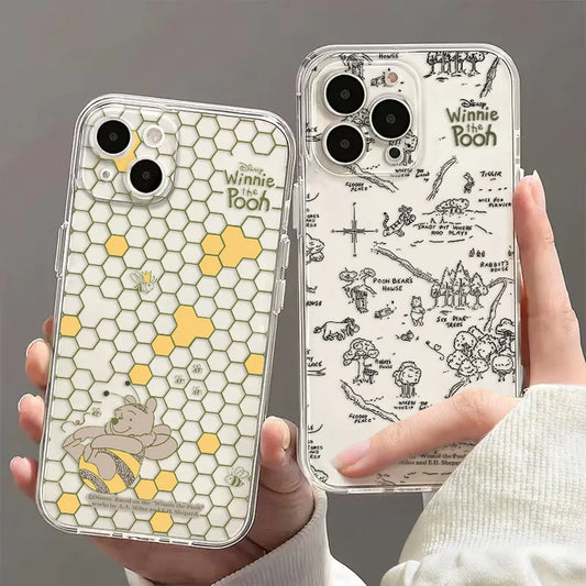 Cartoon Winnie the Pooh Phone Case For iPhone 16 15 14 13 12 11 Mini Pro Max X XR XSMax 7 8 Plus SE20 Transparent Cover Funda