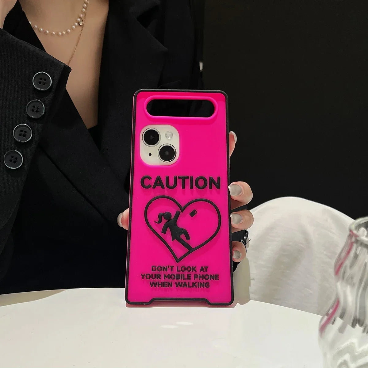 Night Luminous effect Warning Sign Silicone Case For iPhone 11 12 13 14 15 16 Pro Max Plus Female style 3D cartoon iPhone case