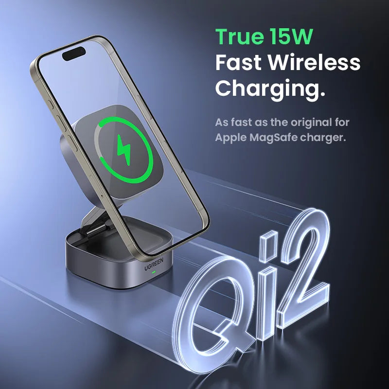 UGREEN Qi2 25W Magnetic Wireless Charger Stand 2-in-1 Charging Stand For iPhone 15 16 Pro Max/AirPods For MagSafe Fast Charger - covers4phones
