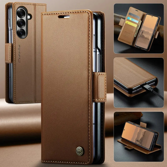 CaseMe Retro New PU Leather Magnetic Book Phone Case For Samsung Galaxy Z Fold 7 6 5 Wallet Flip Case For Samsung Galaxy Z Fold7