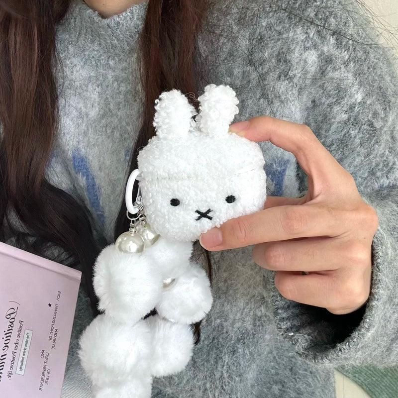 Warm Winter Plush White Rabbit Headphone case for Airpods 2 3 4 pro/pro2 - covers4phones