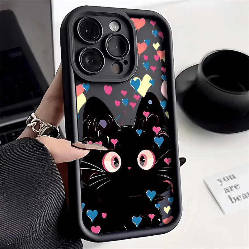 Candy Color Cute Cat Phone Case For iPhone 11 Case iPhone 13 15 Pro 12 16 14 Pro Max XR XS X 7 8 Plus SE Matte Shockproof Cover - covers4phones