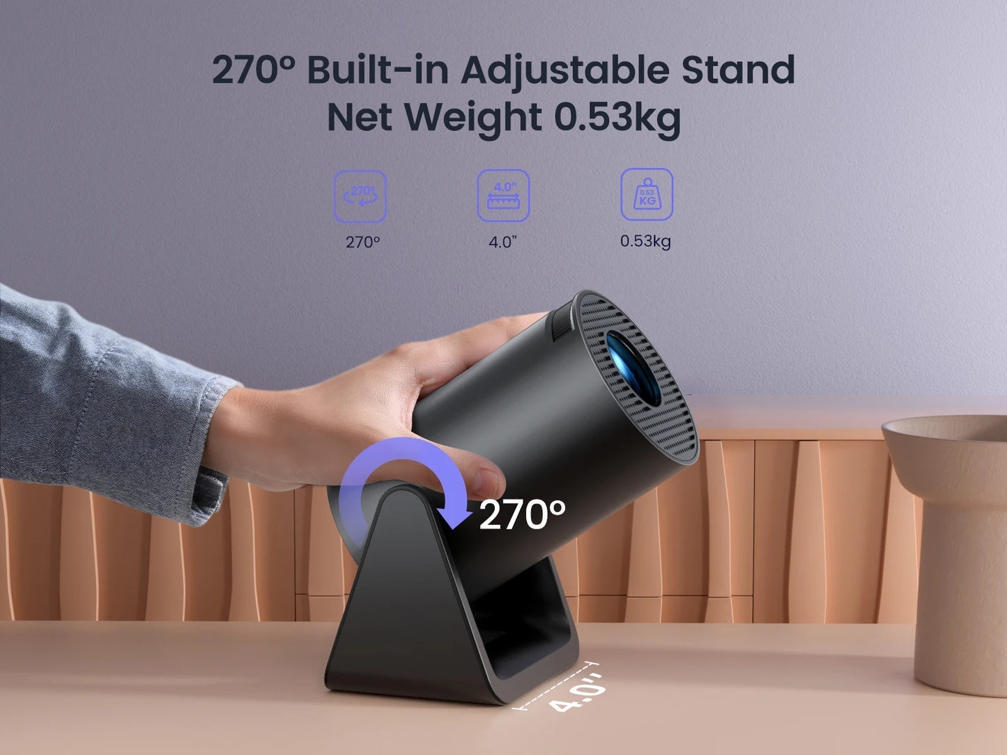 Wimius L1 Mini Projector Support 1080P Android 11 4K Projector 300 ANSI WiFi BT5.0 Auto Keystone Portable 270° Rotable Projector - covers4phones