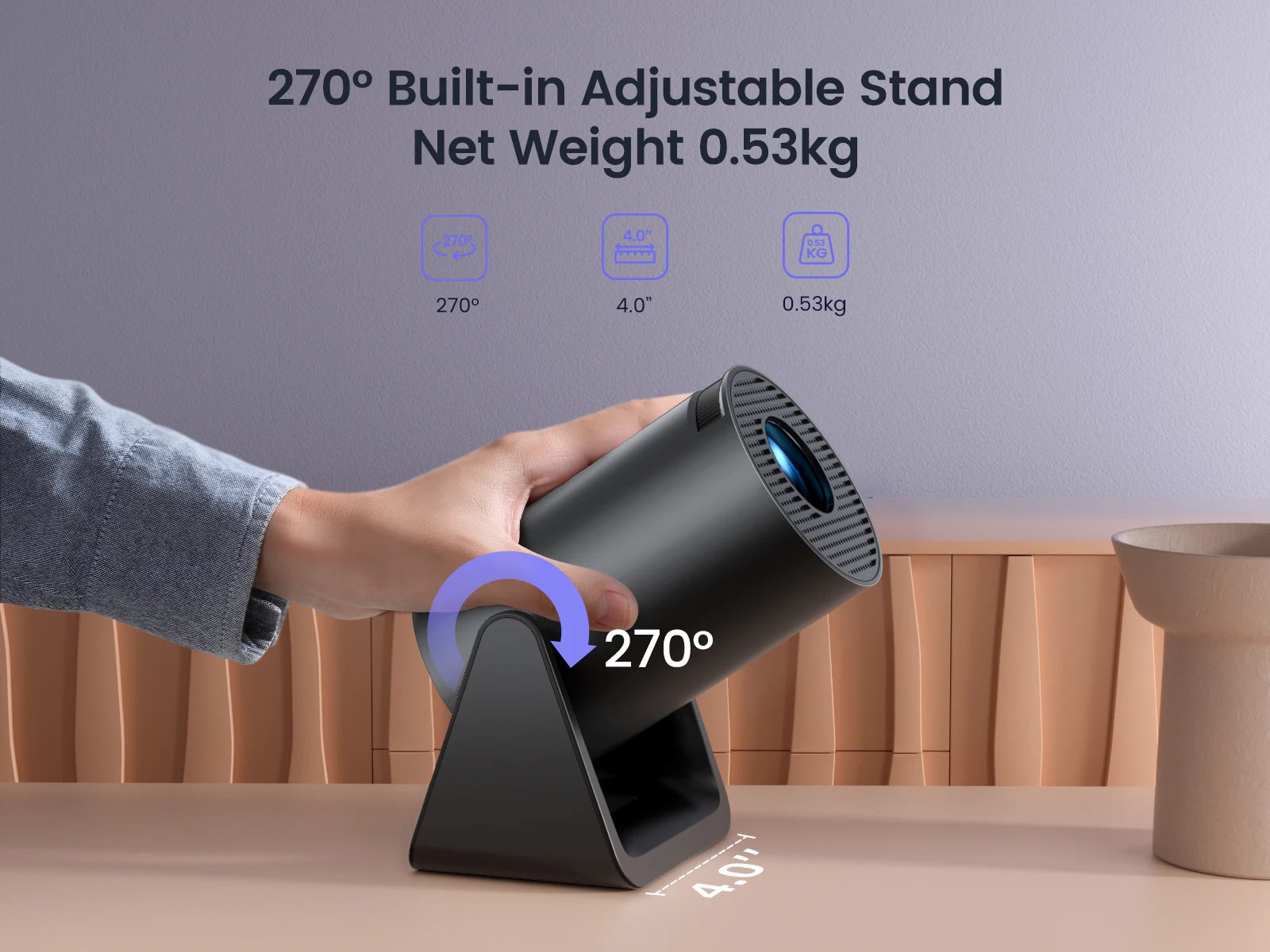 Wimius L1 Mini Projector Support 1080P Android 11 4K Projector 300 ANSI WiFi BT5.0 Auto Keystone Portable 270° Rotable Projector - covers4phones