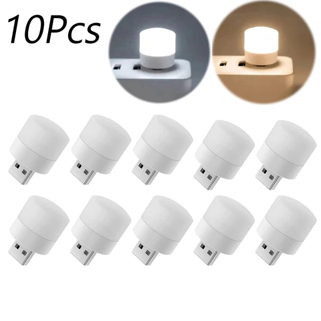 1/10Pcs Mini USB Night Light Warm White Eye Protection Book Reading Light USB Plug Computer Mobile Power Charging LED Night Lamp - covers4phones