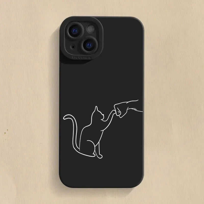 Cat Dog High Five Silicone Phone Case For iPhone 15 16 Pro Max 14 13 12 11 X XS XR 7 8 Plus SE 2020 13Mini Shockproof Soft Cover - covers4phones