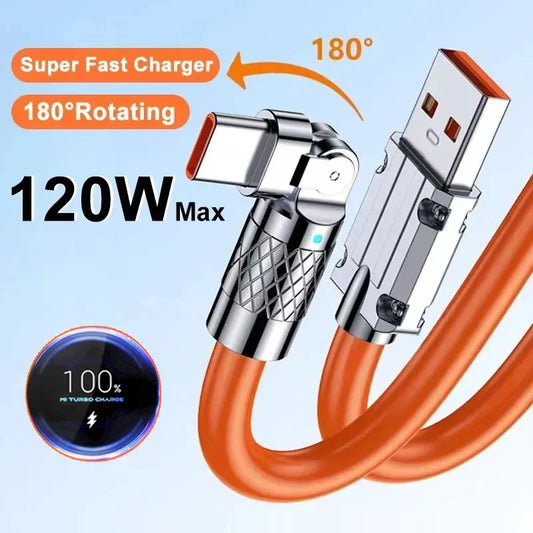 120w 7A Fast Charge Usb Type C Data Cable 180 Degree Rotating Gaming Elbow Cable For Xiaomi Mobile Phone Charger Usb Data Cable - covers4phones