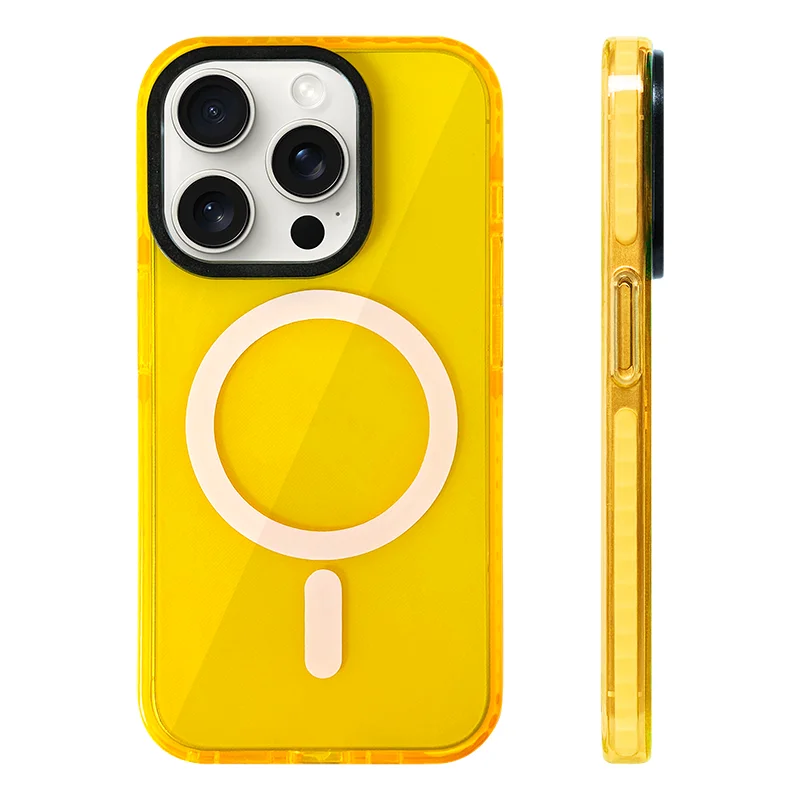 Transparent Neon Color MagSafe Phone Case for iPhone 15 16 Pro Max 15pro 13 14 12 Wireless Charging Soft Silicone Bumper Cover - covers4phones
