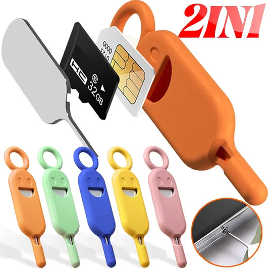 2 IN 1 SIM Card Removal Needle Pin with Protector Holder Anti-Lost Phone SIM Cards Storage Case Tray Ejector Needle Opener - covers4phones