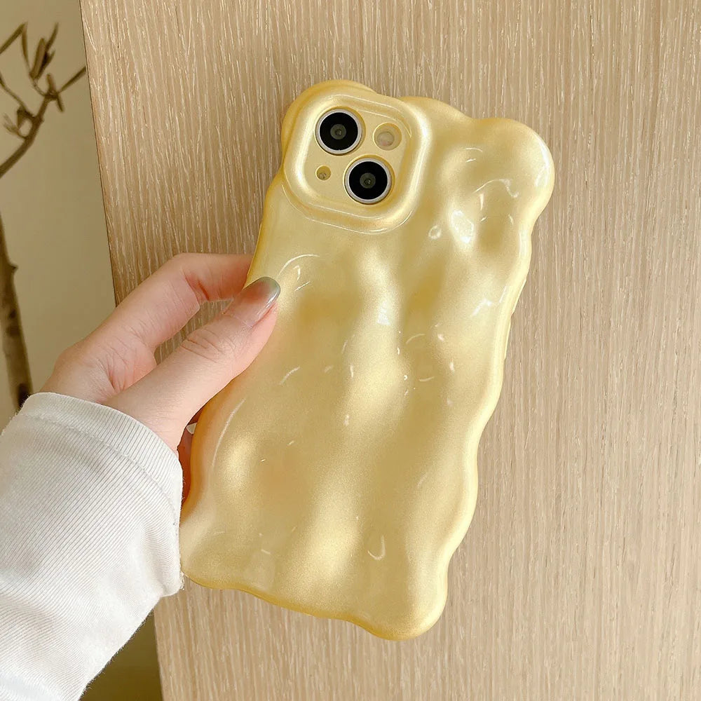 Korean Glossy 3D Meteorite Texture Macaron Solid Color Case For iPhone 14 Pro 13 12 Pro 11 Pro Max Wave Phone Shockproof Shell