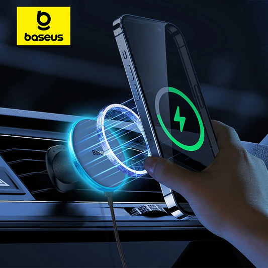 Baseus Magnetic Wireless Charger Car Phone Holder 15W Fast Charging Wireless Car Charger Holder For iPhone 16 15 14 13 Car Mount