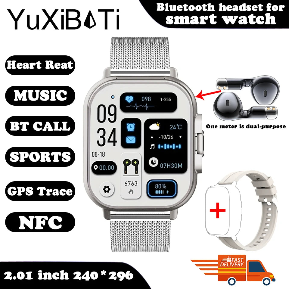 2024 Smart Watch 2 in 1 With Earphone Smartwatch Bluetooth Call Men Watch GPS Track Heart Rate Monitor Play Music SmartWatch - covers4phones