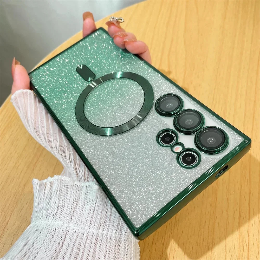 Bling Bright Cover For Samsung Galaxy S25 S24 S23 S22 S21 S20 Plus FE Note20 Ultra Glitter Case Plat Wireless MagSafe Magnetic - covers4phones