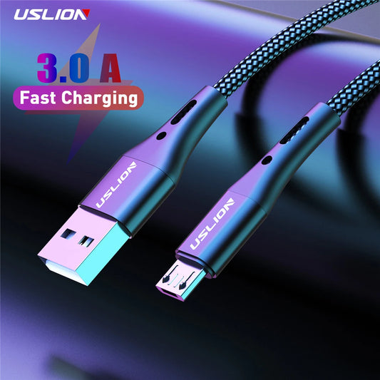 USLION Black Micro USB Cable Fast Charging For Xiaomi Android Mobile Phone Data Cable for Samsung Micro USB Charger Wires 3M/2M - covers4phones