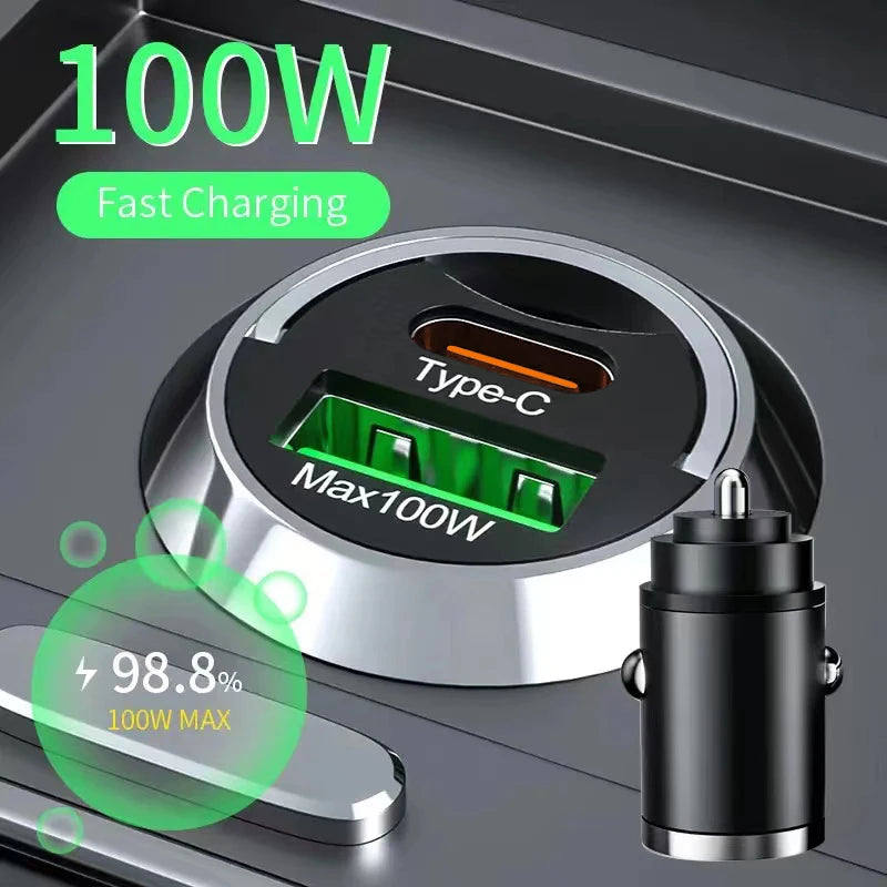 100W USB Car Charger Dual Ports Fast Charging Car Phone Charger For iPhone Samsung Xiaomi Quick Charge 3.0 Type C Charger In Car - covers4phones