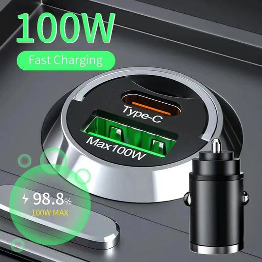 100W USB Car Charger Dual Ports Fast Charging Car Phone Charger For iPhone Samsung Xiaomi Quick Charge 3.0 Type C Charger In Car - covers4phones