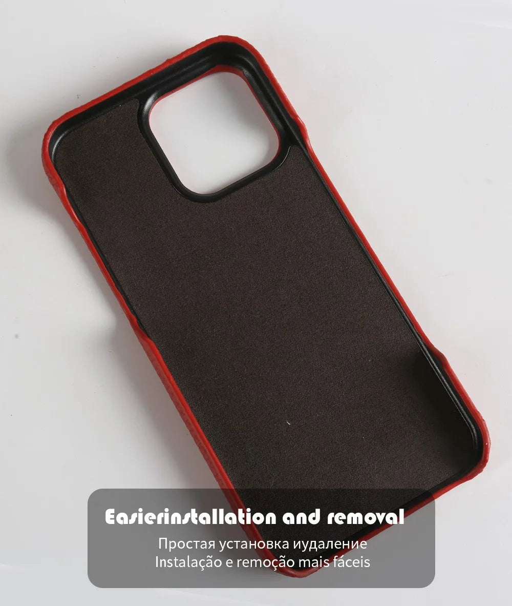 Christmas Santa Claus Embroidered Genuine Leather Phone Case For iphone 16 Pro Max 15 14 13 12 11 Coque Shockproof Funda Carcasa