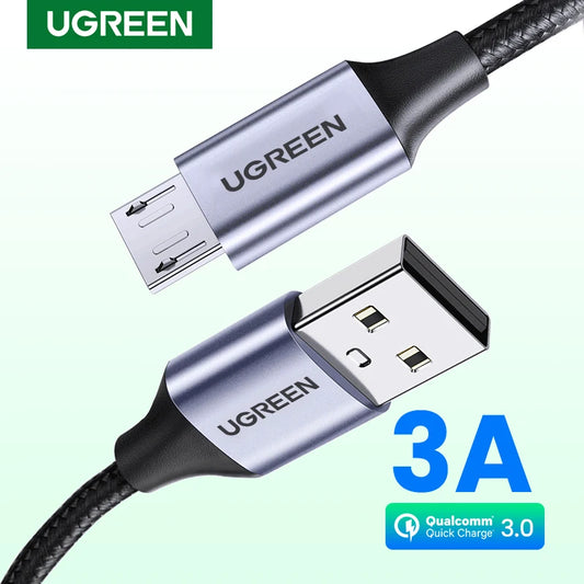 Ugreen Micro USB Cable 3A Nylon Fast Charging USB Type C Cable for Samsung Xiaomi HTC USB Charger Data Cable Mobile Phone Cable - covers4phones