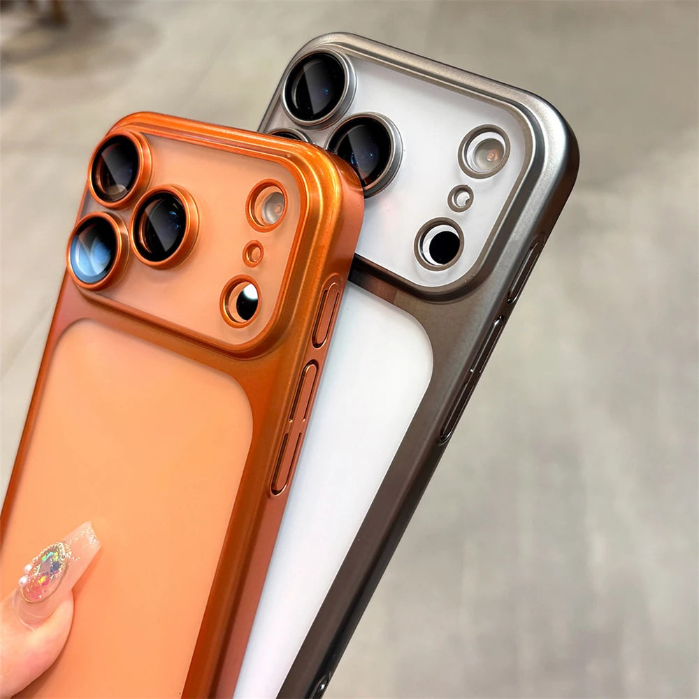 Frosted Translucent PC Phone Case For iPhone 17 Pro Max 17 Plating Frame Lens Film Protection Shockproof Hard Armor Back Cover