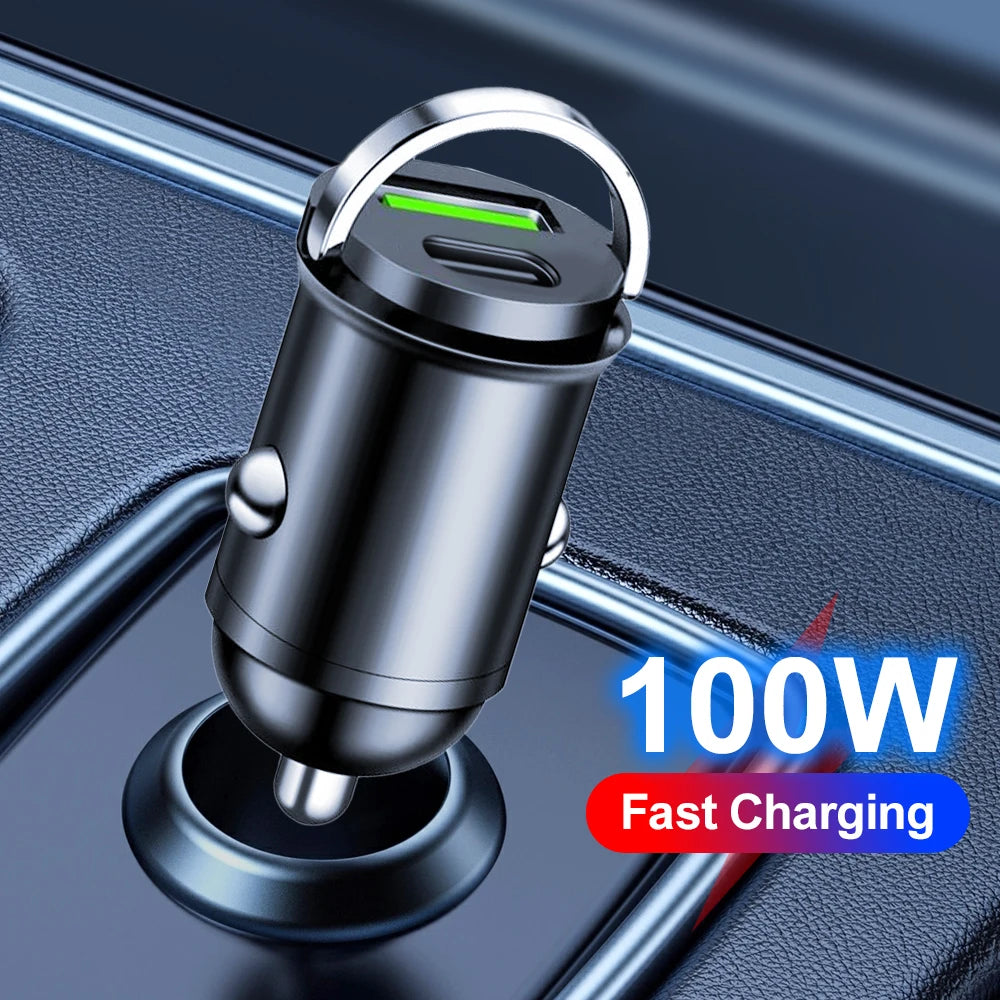 100W Mini PD USB Car Charger Lighter Car Charger for Xiaomi Samsung Huawei Super Fast Charging QC3.0 Car Charger for iPhone - covers4phones