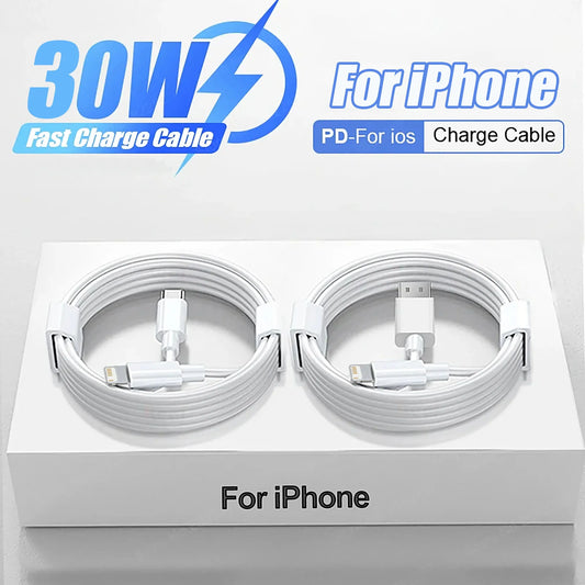 30W Fast Charging USB C Cable For iPhone 14 13 12 11 Pro Max Data Line 8 7 6 Plus XS X XR SE2020 Quick Charge Phone Accessories - covers4phones