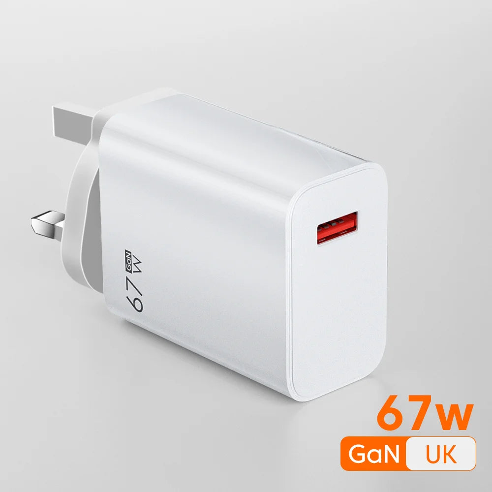 Total 67W GaN USB Charger Fast Charging Mobile Phone Adapter USB Quick Charger QC3.0 Adapter For iPhone15 Samsung Xiaomi Redmi - covers4phones