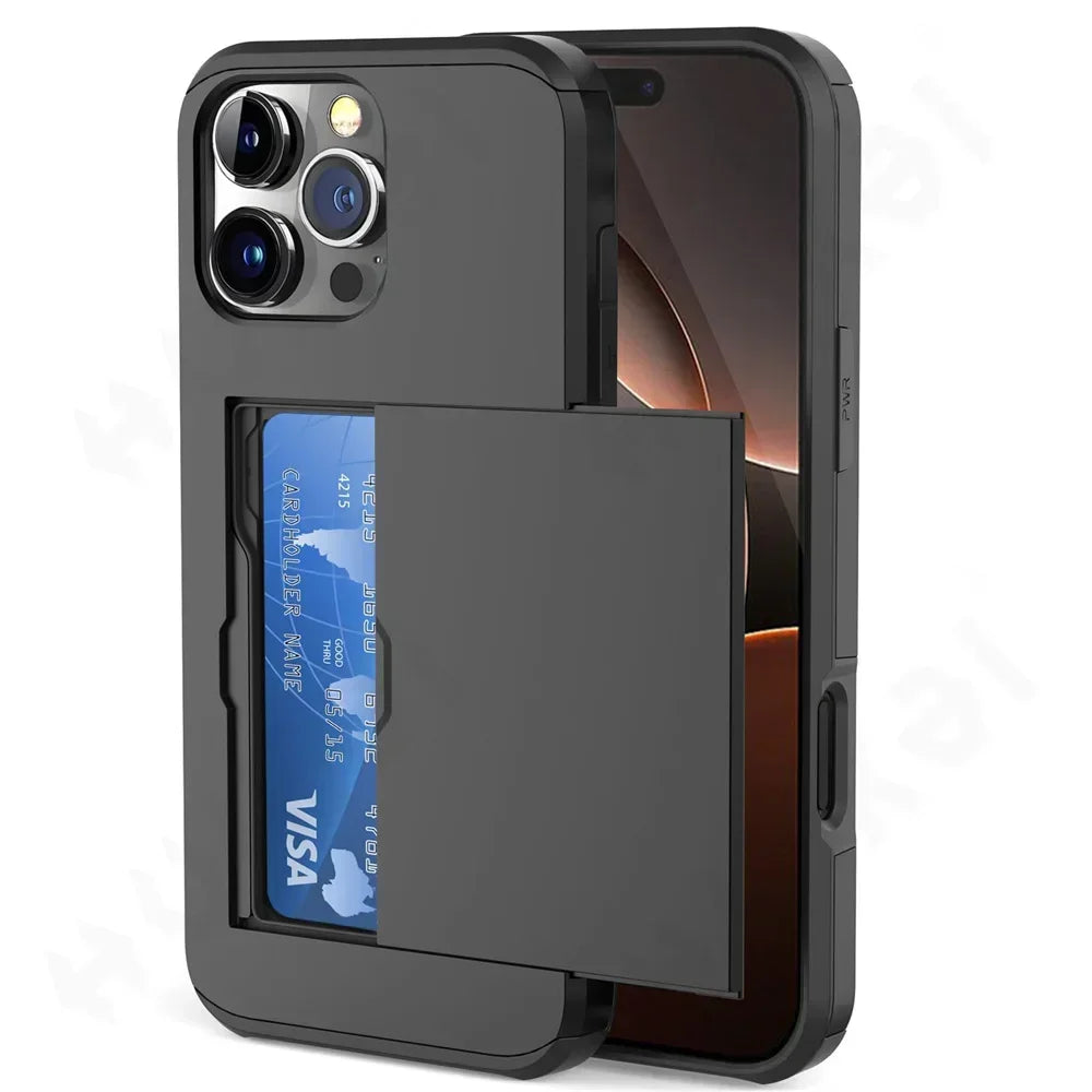 Case For iPhone 17 16 15 14 13 12 11 Pro Max Plus 2024 Slim Dual Laye Heavy Duty Protective Hidden Card Slot Wallet Cover