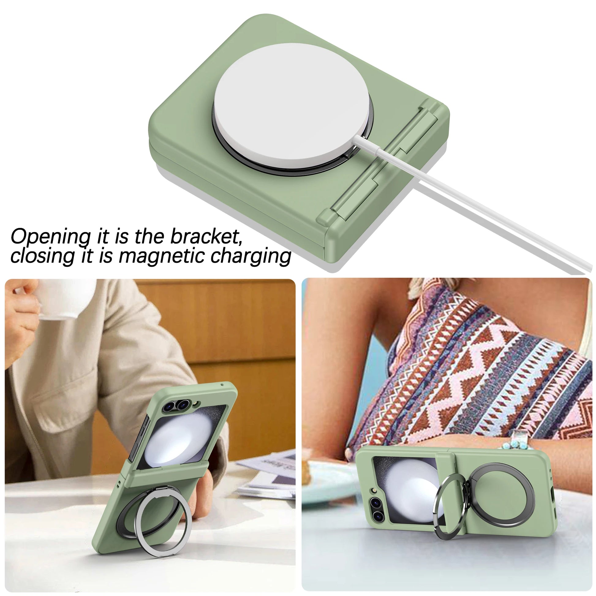 360° Rotating Holder Phone case For Samsung Galaxy Z Flip 5 6 Magsafe Wireless charge 360 Degree Ring Magnetic stand Phone Cover - covers4phones