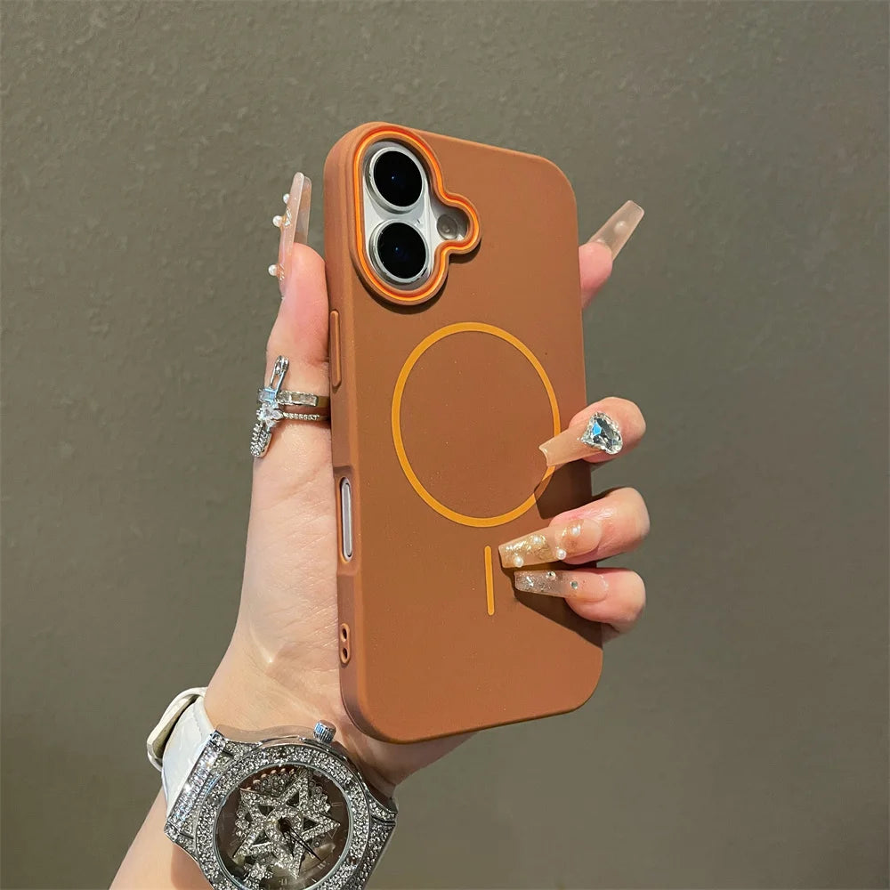 Ultrathin Simple Magsafe Case for iPhone 16 Pro Max 15Pro 14 Plus 13 12 11 Matte Hit Color Lens Wireless Charging Soft TPU Cover